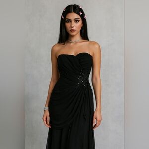 Vintage Y2K Kira Tiered Dress Size S Gathered Embellished Strapless Ruched